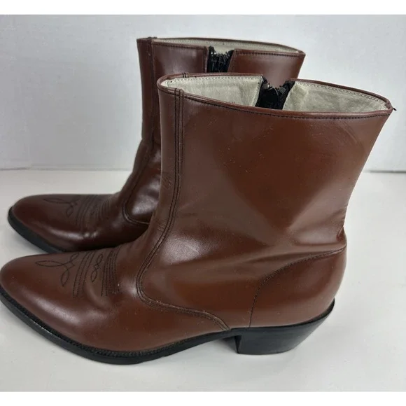 *Flaw Long Haul Mens Leather Cowboy Boots Sz 10M Western Zip Ankle Riding Brown - Picture 8 of 16